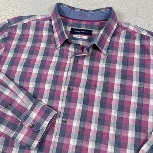 Tommy Bahama Shirt‎ Men's 2XL Silk Blend Button Front Long Sleeve Stretch Plaid
